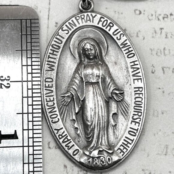 Jewelry - Vintage 1950s Virgin Mary Miraculous Religious Medal Pendant Catholic Silver